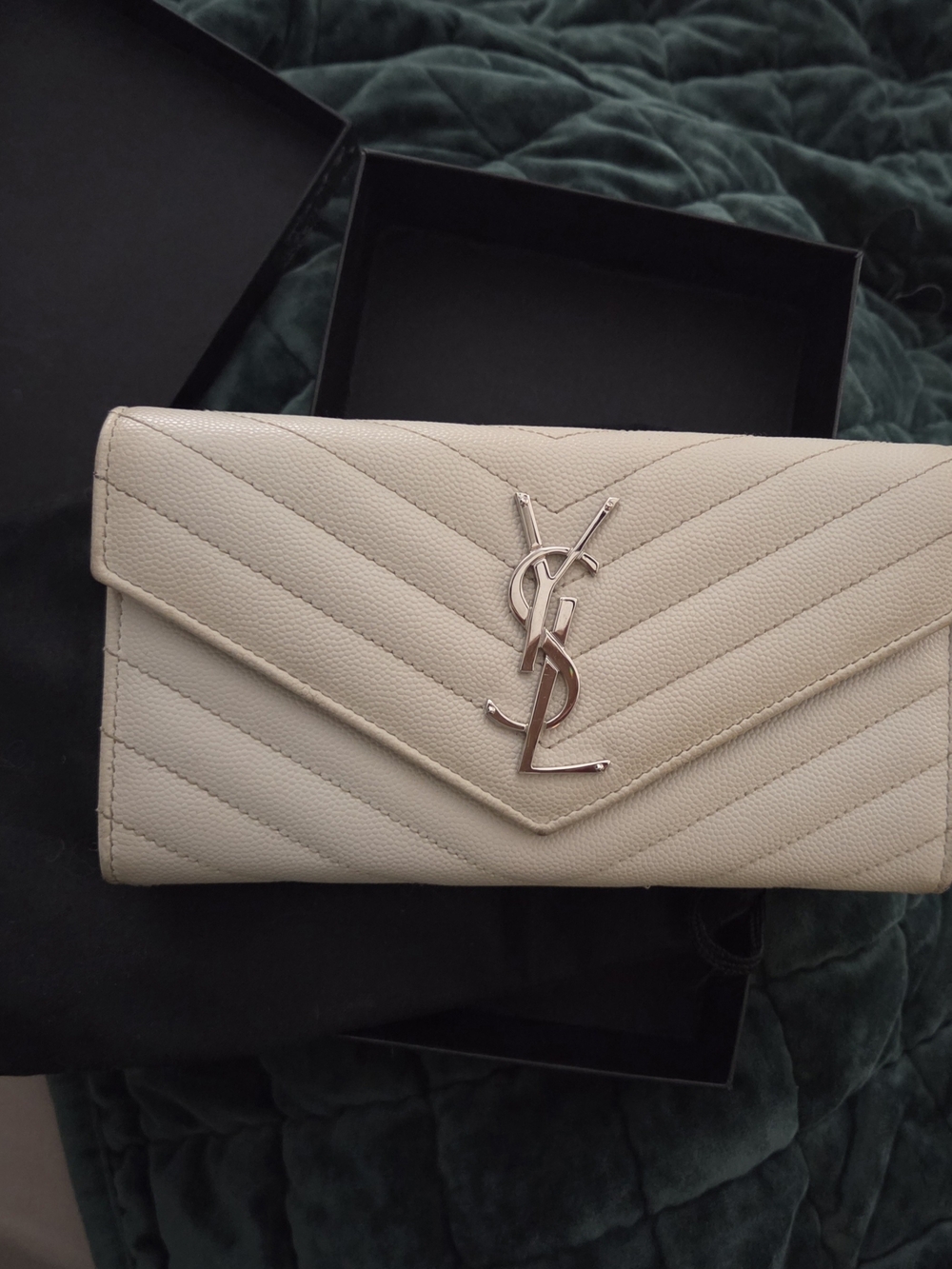 Saint Laurent (YSL) Cream Grain De Poudre Cassandre Matelasse long wallet